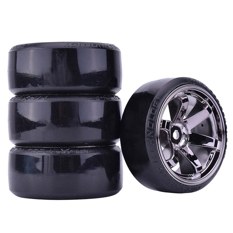 LAFEINA RC Plastic Wheel and Tire Set, 63mm Hard Tyres for 1/10 Drift Car HSP Tamiya HPI Kyosho On-Road Drifting Car (Gray) - Image 5